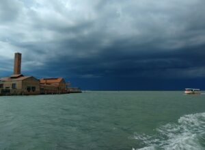 Venetian lagoon with storm clouds